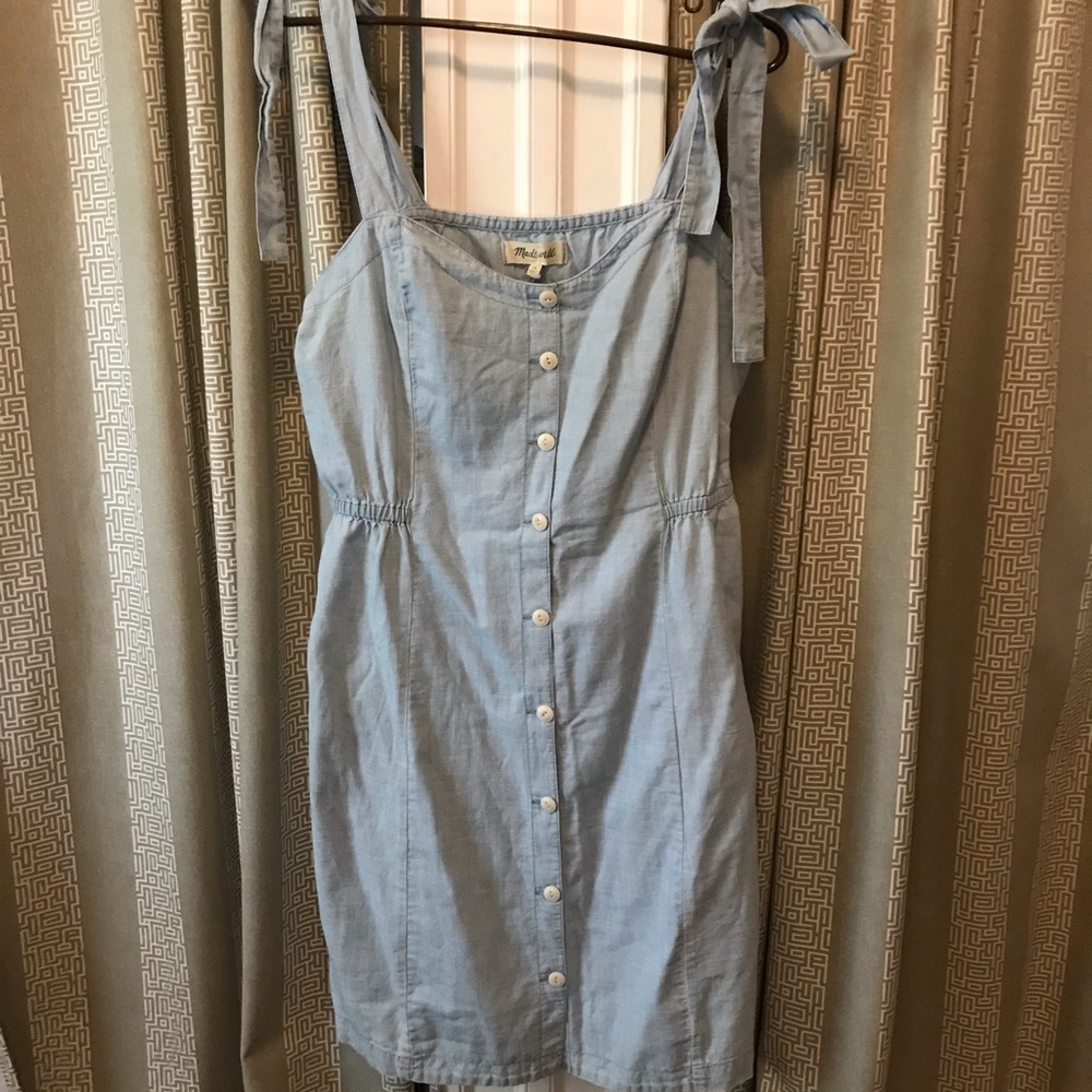 Chambray bow tie strap Madewell dress